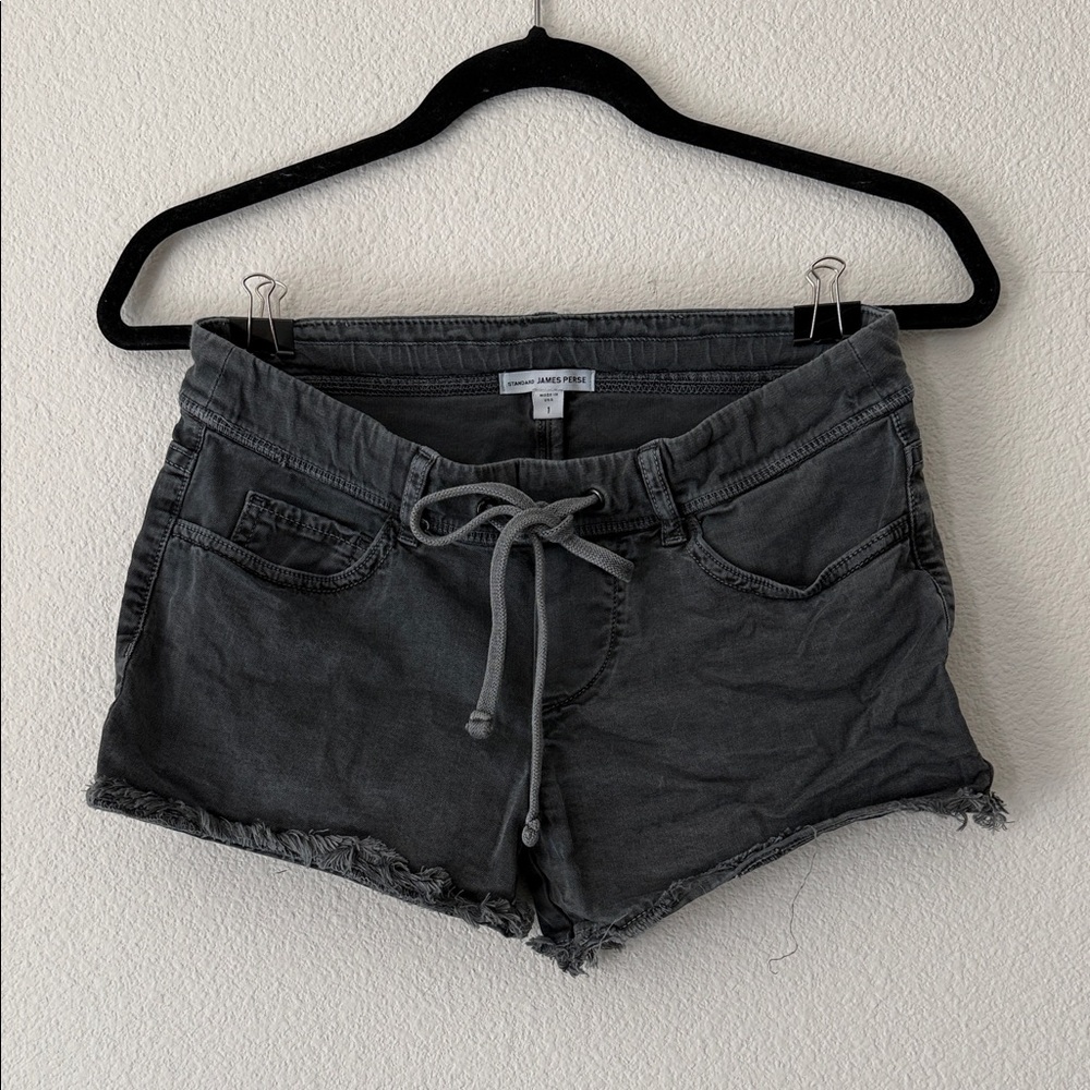 James Perse Charcoal Cotton Drawstring Shorts